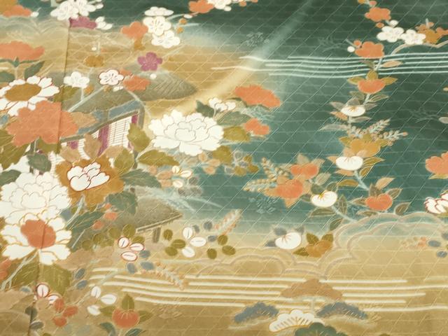 平和屋着物●訪問着 流水風景草花文 暈し染め 金彩 正絹 逸品 DABD9851ud