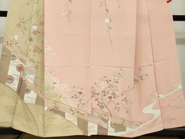 平和屋着物●訪問着 駒刺繍 エ霞草花文 暈し染め 金彩 正絹 逸品 DABD9883ud