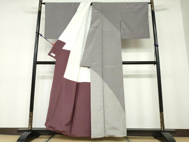 平和屋着物●本塩沢 訪問着 斜縞 やまと誂製 正絹 逸品 DABD9886ud