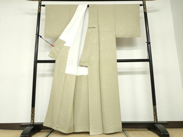 平和屋着物●上質な色無地 南天地紋 黄海松茶色 正絹 逸品 DABD9894ud