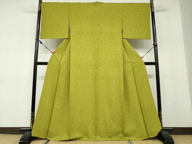 平和屋着物●上質な色無地 舞花地紋 菜種油色 正絹 逸品 DABD9896ud
