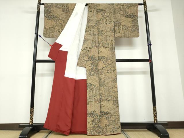 平和屋着物●二代目更甚 江戸更紗 小紋 花鳥文 鬼しぼ縮緬 正絹 逸品 DABD9903ud