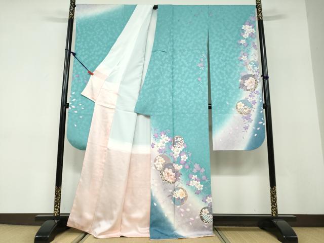 平和屋着物●豪華振袖 駒刺繍 花丸文 暈し染め 金彩 正絹 逸品 DABD9905ud