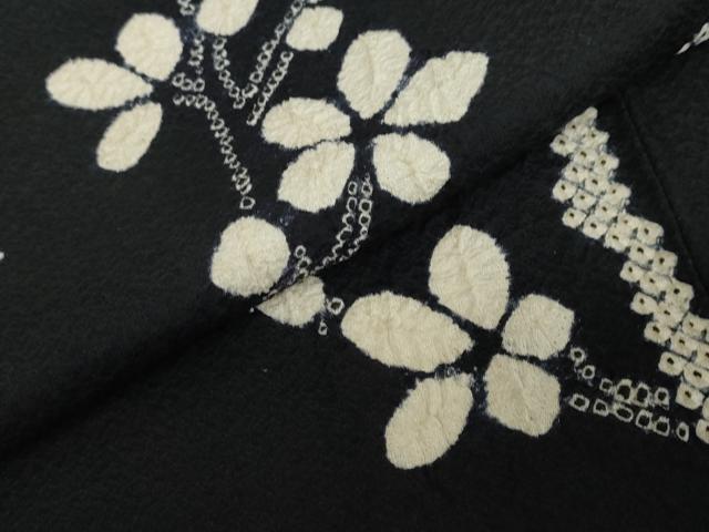 平和屋着物●訪問着 絞り 枝花文 黒地 正絹 逸品 DABD9909ud