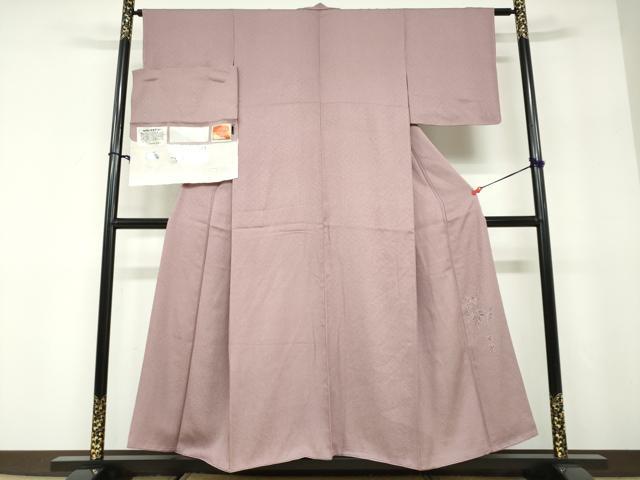 平和屋着物●京加賀友禅 百貫達雄監修 色無地 加賀の四季 紋意匠 薄葡萄色 反端付き 正絹 逸品 DABD9919ud