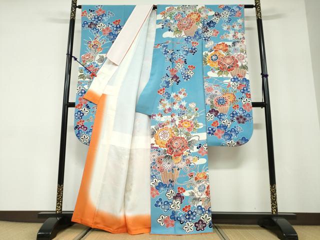 平和屋着物●豪華振袖 型染 飾花文 正絹 逸品 DABD9923ud