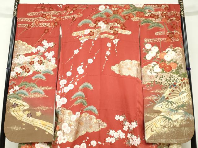 平和屋着物●豪華振袖 駒刺繍 片輪車草花文 暈し染め 金彩 正絹 逸品 DABD9924ud