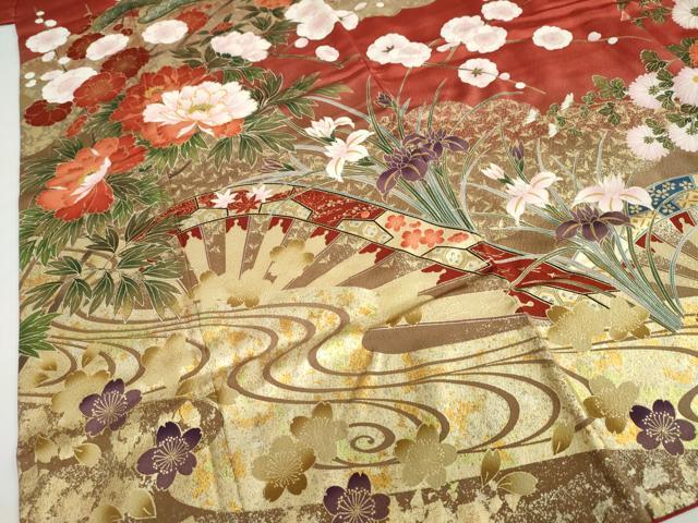 平和屋着物●豪華振袖 駒刺繍 片輪車草花文 暈し染め 金彩 正絹 逸品 DABD9924ud