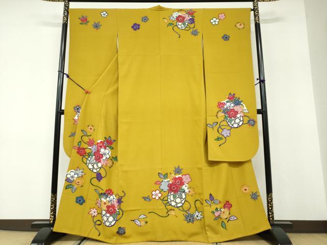 平和屋着物●豪華振袖 作家物 型染 花籠文 正絹 逸品 DABD9926ud