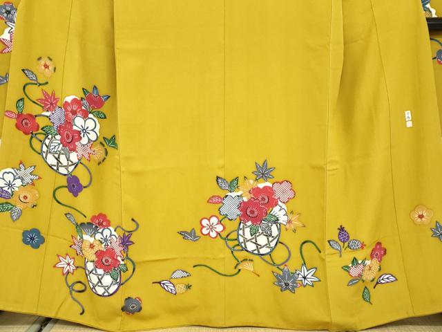 平和屋着物●豪華振袖 作家物 型染 花籠文 正絹 逸品 DABD9926ud