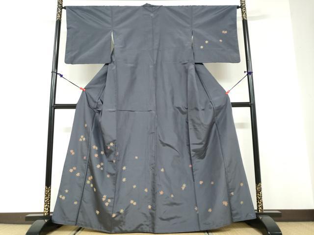 平和屋着物●訪問着 作家物 紬地 舞葉文 楓 正絹 逸品 DABD9939ud