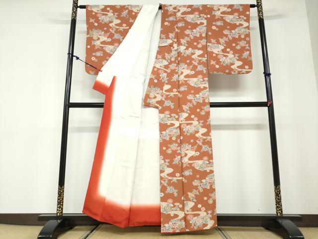 平和屋着物●上質な小紋 型染 流水花鳥文 正絹 逸品 DABD9940ud