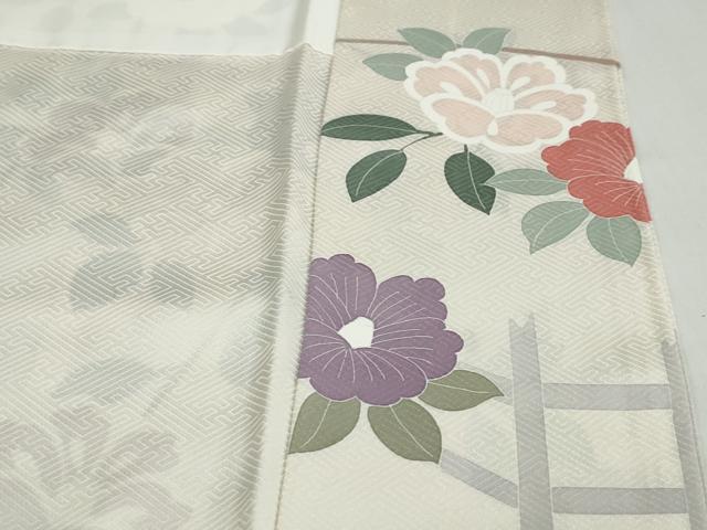 平和屋着物●訪問着 駒刺繍 格子枝椿文 金彩 正絹 逸品 DABD9942ud