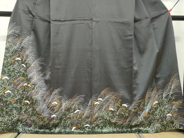 平和屋着物●訪問着 秋草文 黒地 金彩 ますいわ屋扱い 正絹 逸品 DABD9945ud