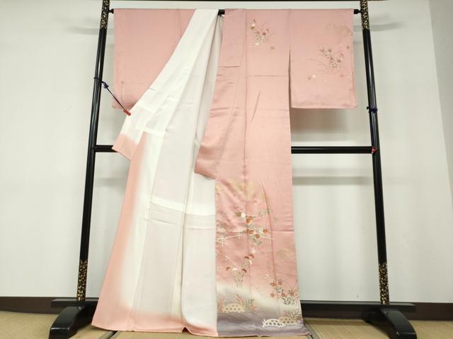平和屋着物●訪問着 駒刺繍 草花文 暈し染め 金彩 正絹 逸品 未使用 DABD9946ud
