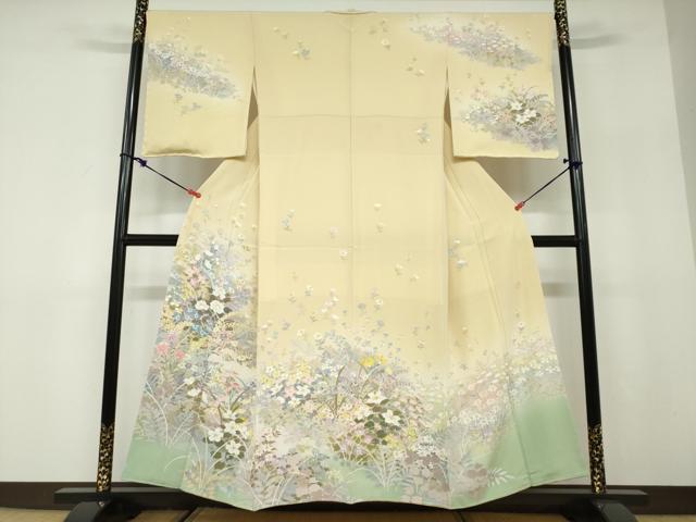 平和屋着物●訪問着 作家物 手描き 草花文 暈し染め 正絹 逸品 未使用 DABD9952ud