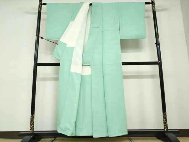 平和屋着物●上質な色無地 立波地紋 若緑色 正絹 逸品 DABD9954ud