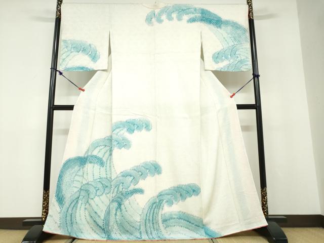 平和屋着物●訪問着 総絞り 立波文 正絹 逸品 DABD9956ud