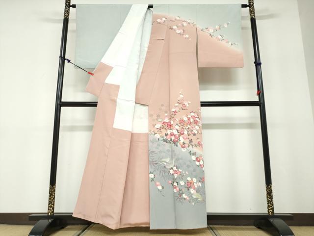 平和屋着物●京加賀友禅 百貫達雄 訪問着 花鳥文 暈し染め 正絹 逸品 DABD9959ud