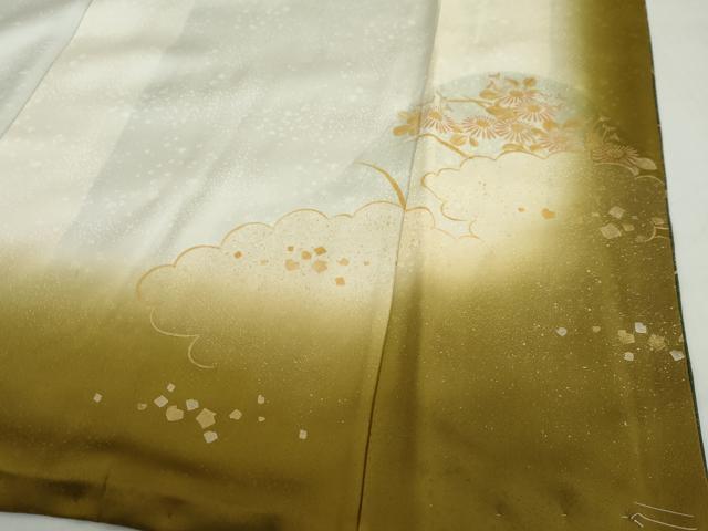 平和屋着物●訪問着 手描き 駒刺繍 雲取り草花文 暈し染め 金銀彩 正絹 逸品 未使用 DABD9960ud