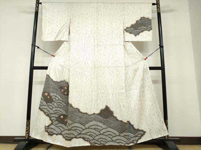 平和屋着物●訪問着 刺繍 絞り 流水草花文 金彩 正絹 逸品 未使用 DABD9961ud