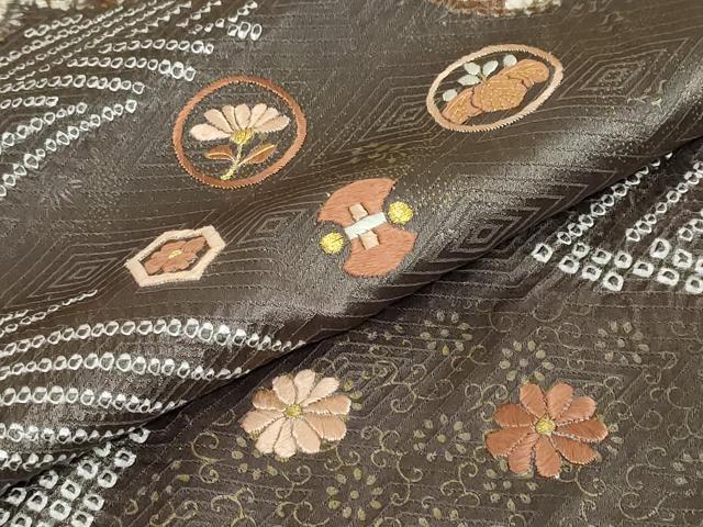 平和屋着物●訪問着 刺繍 絞り 流水草花文 金彩 正絹 逸品 未使用 DABD9961ud