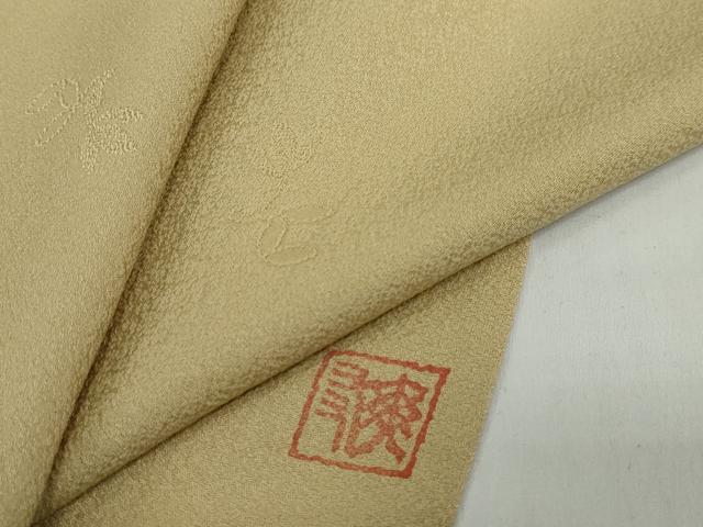 平和屋着物●上質な色無地 作家物 吉祥草花地紋 榛色 正絹 逸品 DABD9968ud