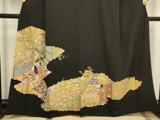 平和屋着物■豪華黒留袖 人物風景文 金彩 正絹 逸品 DABE0066ya
