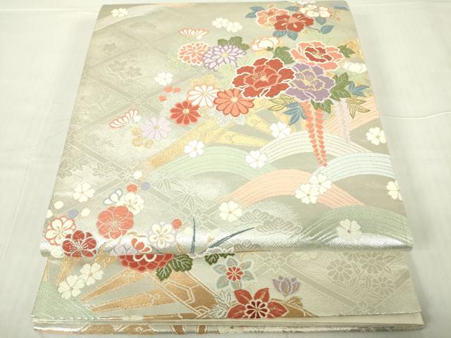 平和屋着物◎六通柄袋帯 唐織 花蝶文 金銀糸 正絹 逸品 DABE0091qa