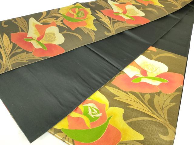 平和屋着物◎六通柄袋帯 草花文 金糸 正絹 逸品 DABE0100ya