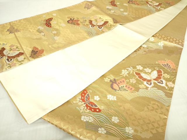 平和屋着物◎六通柄袋帯 唐織 花蝶文 金織成綴 金糸 正絹 逸品 DABE0117ya