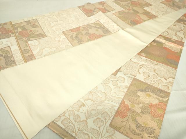 平和屋着物◎全通柄袋帯 色紙花文 金糸 正絹 逸品 DABE0133ya