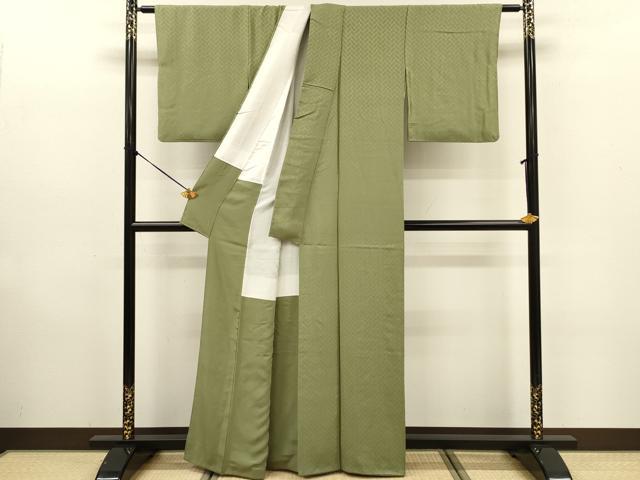 平和屋着物■上質な色無地 檜垣地紋 柳色 正絹 逸品 DABE0147ya