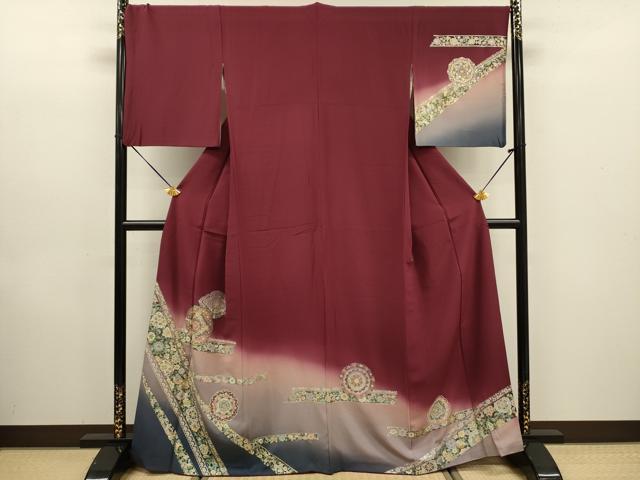 平和屋着物□訪問着 絵皿花鳥文 暈し染め 金銀彩 正絹