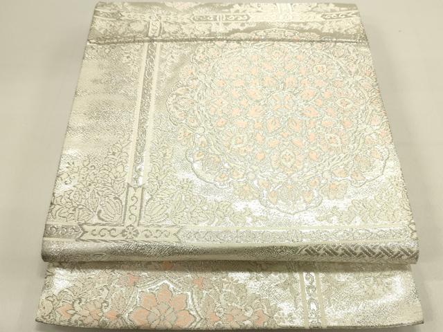 平和屋着物◎六通柄袋帯 天井花文 銀糸 正絹 逸品 DABE0220ya