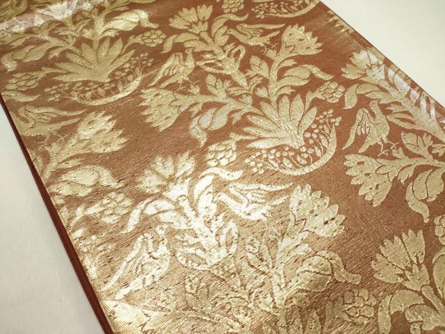 平和屋着物◎六通柄袋帯 花鳥文 金糸 正絹 逸品 DABE0228ya