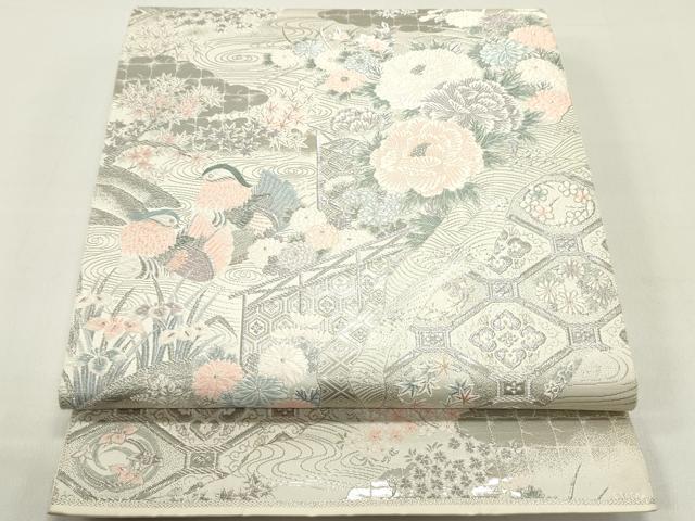 平和屋着物◎六通柄袋帯 唐織 王朝盛花文 九百プラチナ箔 正絹 逸品 DABE0231ya