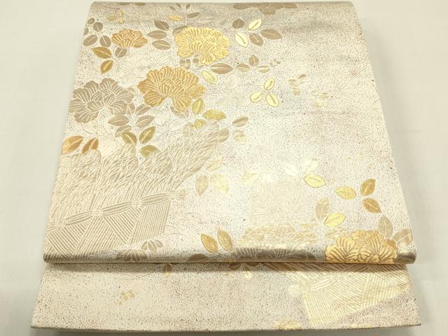 平和屋着物◎六通柄袋帯 柴垣花文 金糸 正絹 逸品 DABE0238ya