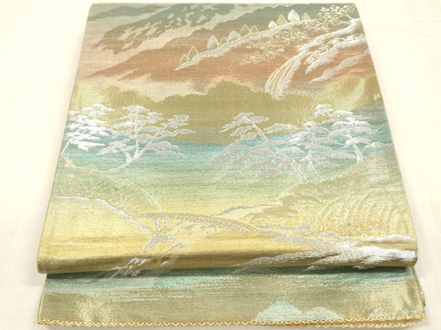 平和屋着物◎六通柄袋帯 風景文 金銀糸 正絹 逸品 DABE0254ya