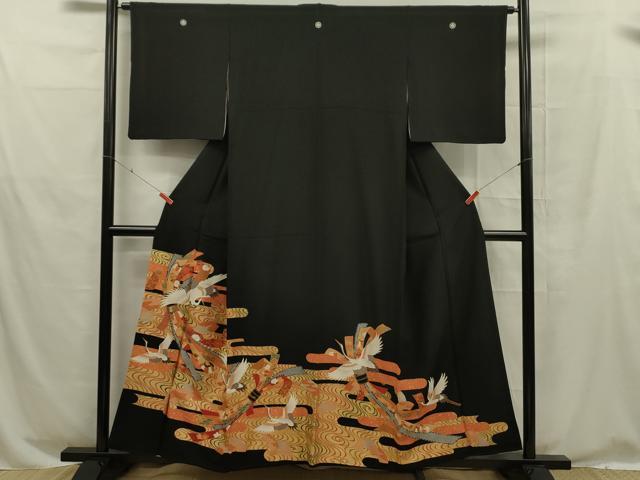 平和屋着物■豪華黒留袖 束ね熨斗花鳥文 金彩 正絹 逸品 DABE0266ya