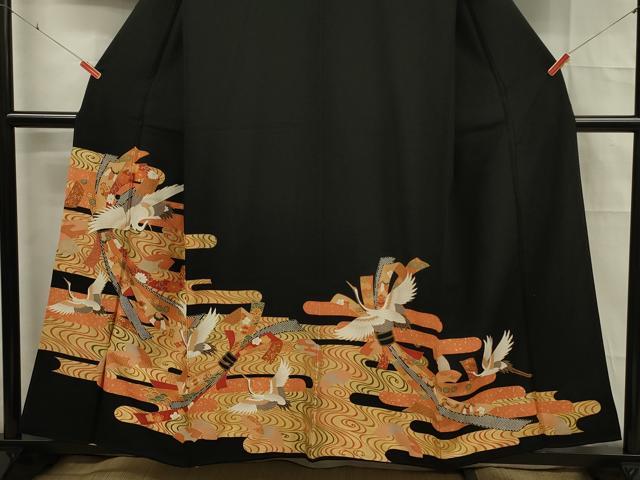 平和屋着物■豪華黒留袖 束ね熨斗花鳥文 金彩 正絹 逸品 DABE0266ya