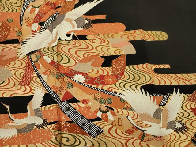 平和屋着物■豪華黒留袖 束ね熨斗花鳥文 金彩 正絹 逸品 DABE0266ya