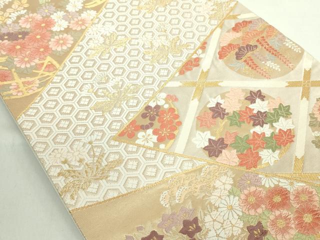 平和屋着物◎六通柄袋帯 唐織 草花文 金糸 正絹 逸品 DABE0346ya