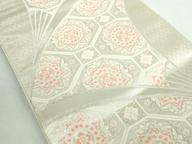 平和屋着物◎六通柄袋帯 蜀江花文 銀糸 正絹 逸品 DABE0348ya