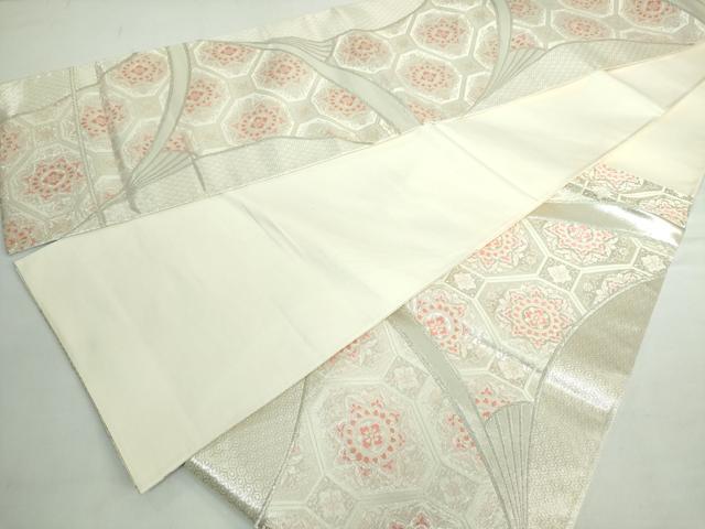 平和屋着物◎六通柄袋帯 蜀江花文 銀糸 正絹 逸品 DABE0348ya