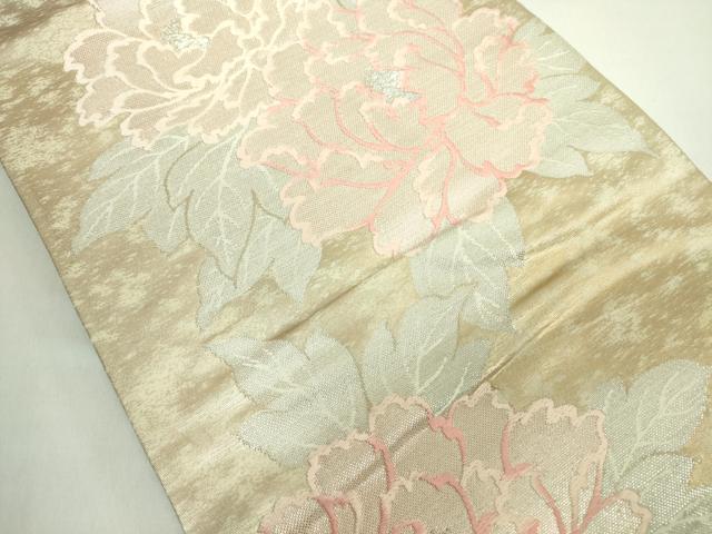 平和屋着物◎六通柄袋帯 牡丹文 銀糸 正絹 逸品 DABE0382ya