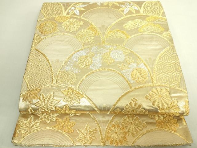 平和屋着物◎六通柄袋帯 青海波花文 金銀糸 正絹 逸品 DABE0394ya