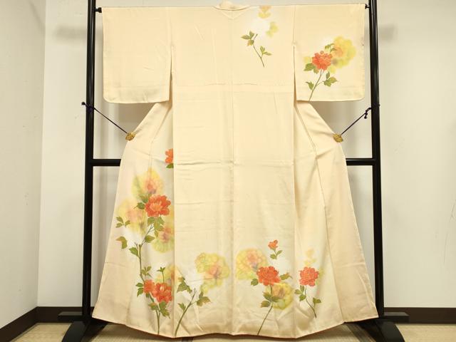 平和屋着物■訪問着 手描き 駒刺繍 草花文 正絹 逸品 DABE0397ya