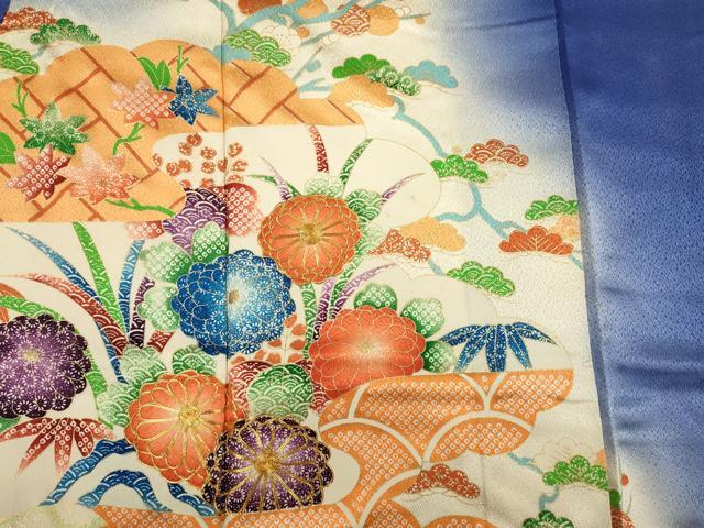平和屋着物■訪問着 駒刺繍 風景花文 暈し染め 金彩 正絹 逸品 DABE0472ya
