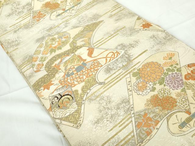 平和屋着物◎アンティーク 大正ロマン 丸帯 唐織 流水花文 金銀糸 正絹 逸品 DABE0529qa